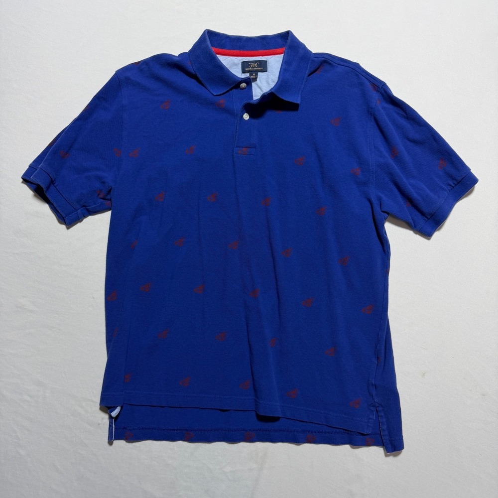 Brooks Brothers 346 Polo Shirt Mens M Blue Lobster Print Nautical Pique Cotton